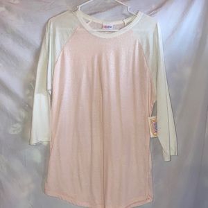 Light, pink, and white three-quarter Randy LuLaRoe T-shirt